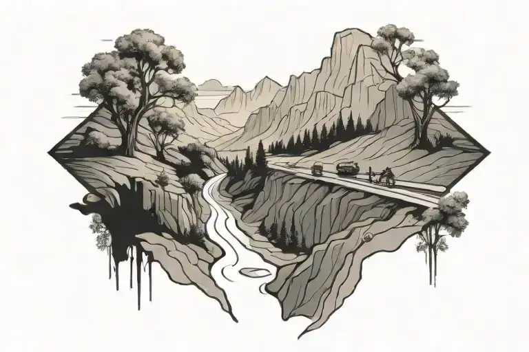 valley with a bikepath  tattoo design idea