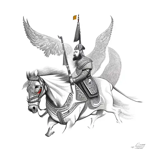 skenderbeu riding a horse with eagle flying above him with albanian flag tattoo design idea