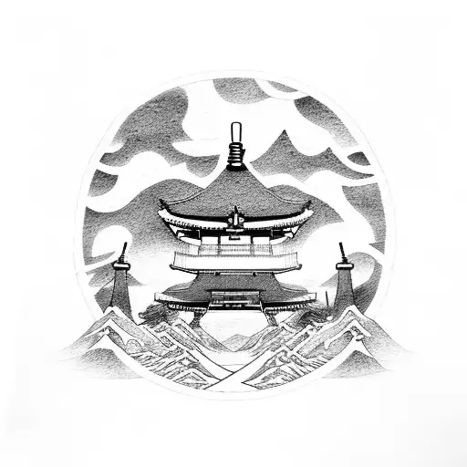 shinto gate, icelandic runes tattoo design idea