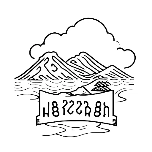 mountain and beach with hidden letter "J" tattoo design idea