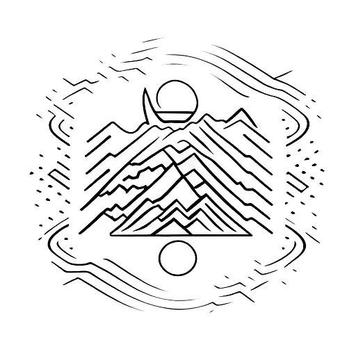 mountain and music with hidden letter "J" tattoo design idea