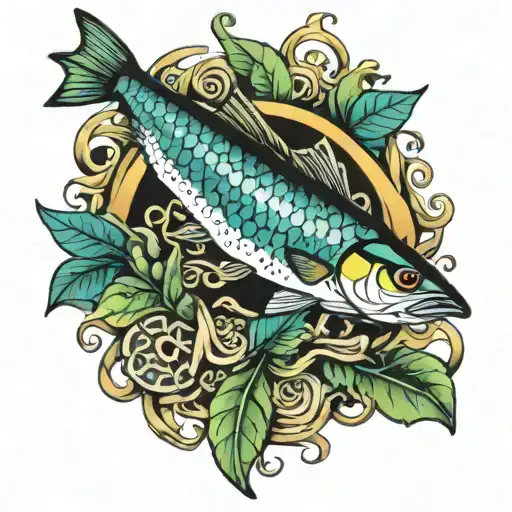 mackerel and scales intertwined tattoo design idea