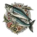 mackerel and scales intertwined tattoo design idea