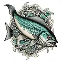 mackerel and scales intertwined tattoo design idea