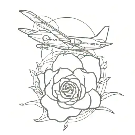 plane, rose, controller, and pawprints tattoo design idea