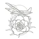 plane, rose, controller, and pawprints tattoo design idea