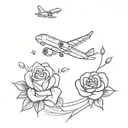 plane, rose, controller, and pawprints tattoo design idea