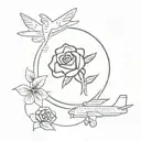plane, rose, controller, and pawprints tattoo design idea