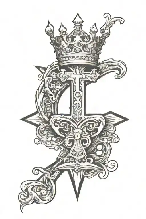 number 3 with a crown on top. downtown Seattle in the back and a cross   tattoo design idea