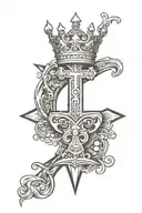 number 3 with a crown on top. downtown Seattle in the back and a cross   tattoo design idea