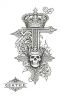 number 3 with a crown on top. downtown Seattle in the back and a cross   tattoo design idea