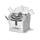 A typewriter with a paper trail of words floating away tattoo design idea