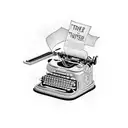 A typewriter with a paper trail of words floating away tattoo design idea