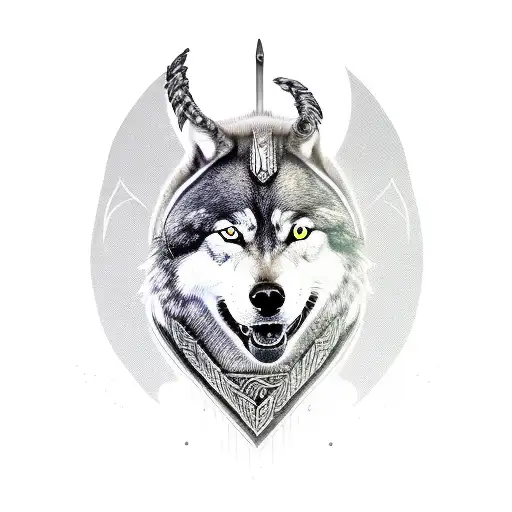 Viking warrior with a wolf companion tattoo design idea