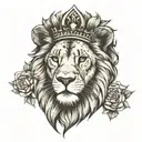 a lion tattoo on forearm, short hair, a crown, scar on face, Mandela design at bottom,  tattoo design idea