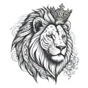 a lion tattoo on forearm, short hair, a crown, scar on face, Mandela design at bottom,  tattoo design idea