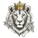 a lion tattoo on forearm, short hair, a crown, scar on face, Mandela design at bottom,  tattoo design idea