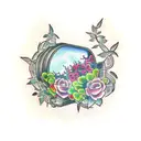 box with nature and vines coming out of it tattoo design idea