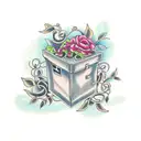 box with nature and vines coming out of it tattoo design idea