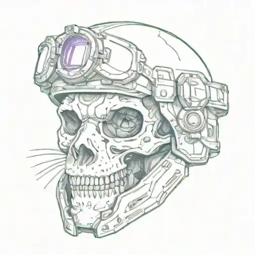 cat skull wearing a military Helmet with night vision tattoo design idea