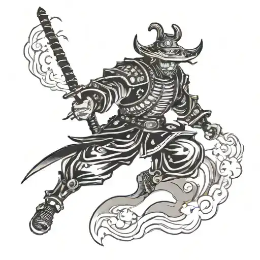 japanese ronin and japanese traditional temple tattoo design idea