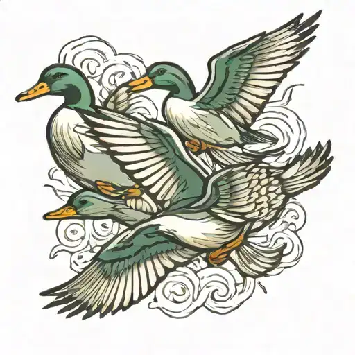 flock of ducks flying  tattoo design idea