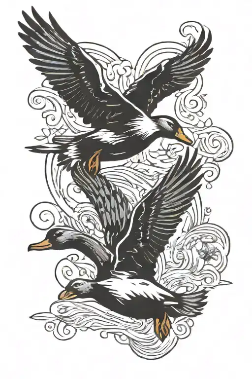 flock of ducks flying silhouette  tattoo design idea