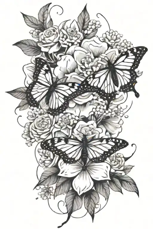 forearm sleeve with monarch butterfly, Japanese kaizen, morse code, flowers  tattoo design idea