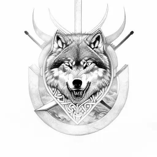viking sleeve runes wolf thors hammer  tattoo design idea