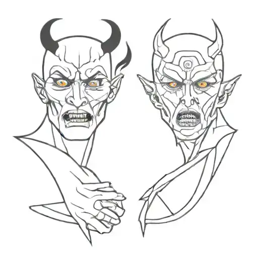 2 faced demon one bored and one angry tattoo design idea