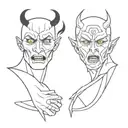 2 faced demon one bored and one angry tattoo design idea