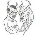 2 faced demon one bored and one angry tattoo design idea