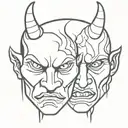 2 faced demon one bored and one angry tattoo design idea