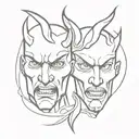 2 faced demon one bored and one angry tattoo design idea