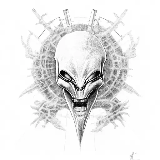 half alien half god tattoo design idea