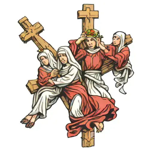 3 pregnant nuns hung on a cross tattoo design idea