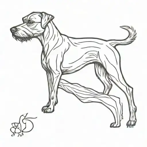 A border terrier and a French chestnut horse intertwined in a playful pose tattoo design idea