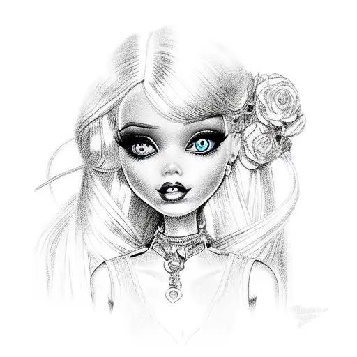 barbie in tim Burton's style tattoo design idea