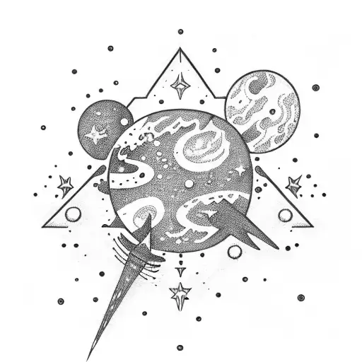 outer space with stars and sparkles tattoo design idea