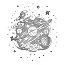 outer space with stars and sparkles tattoo design idea