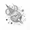 outer space with stars and sparkles tattoo design idea