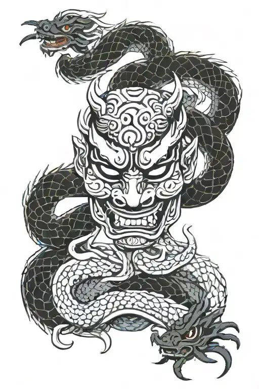 hanma mask with dragon wrapped tattoo design idea