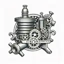 A chessboard with engine pistons, transmission gears  tattoo design idea