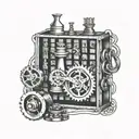 A chessboard with engine pistons, transmission gears  tattoo design idea