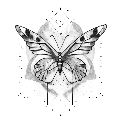 Line of text stating "we gain strength from the madness we survive", with butterfly wings at the top of the vertical tattoo design idea