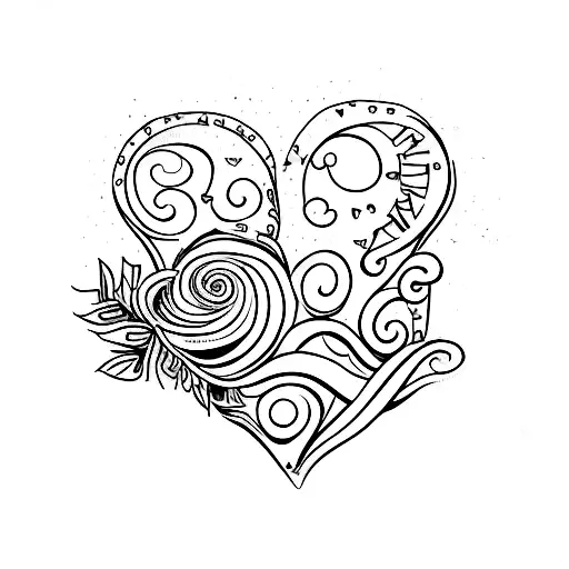 Crea un design di tatuaggio che combini un cuore stilizzato con un albero a radici profonde, simboleggiando l'amore inco tattoo design idea