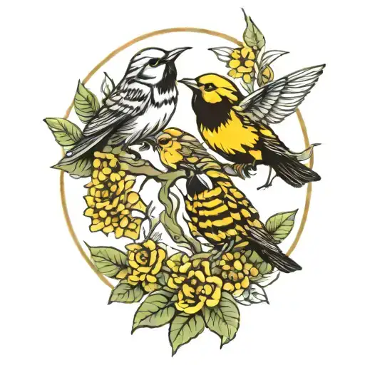 three little birds Bob Marley willow branch bee tattoo design idea