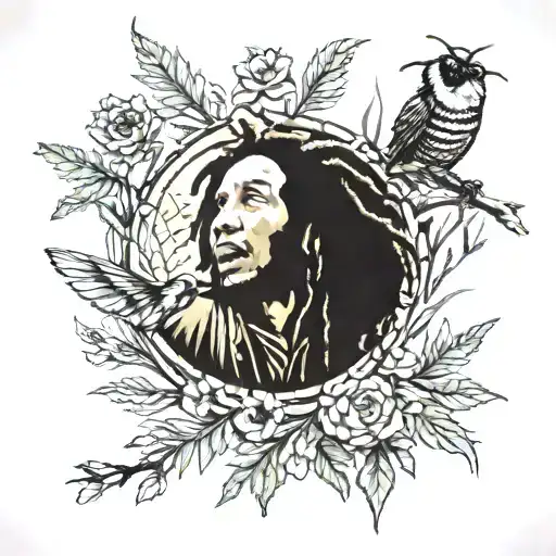Bob Marley three little birds willow branch bee tattoo design idea