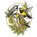 three little birds Bob Marley willow branch bee tattoo design idea