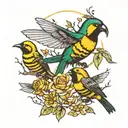 three little birds Bob Marley willow branch bee tattoo design idea